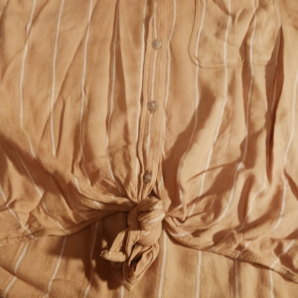 American Eagle Goldenrod Tie Front Blouse  XS Viscose Boho Oversized Striped - Picture 5 of 5